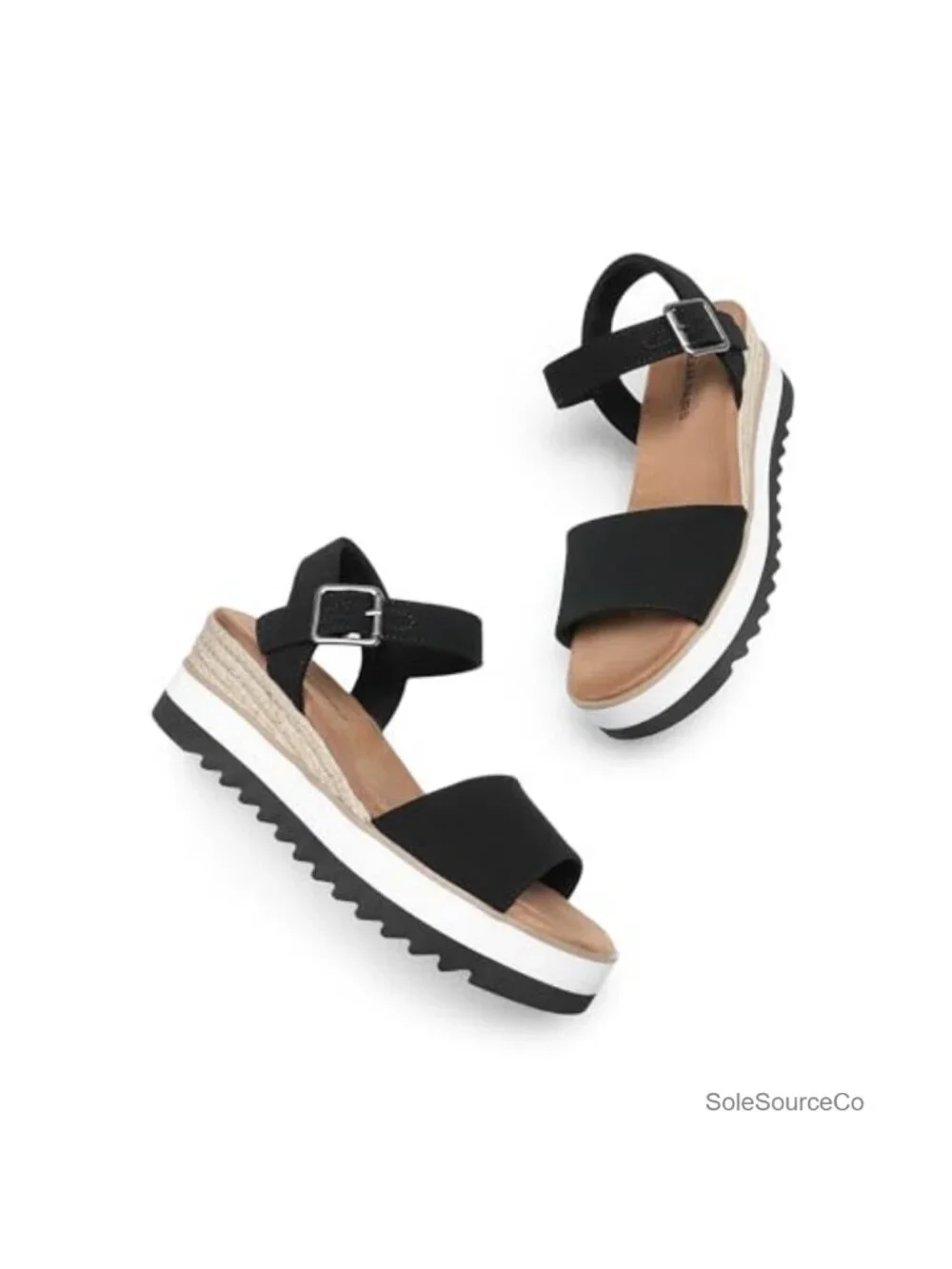 Women Espadrille Wedge Sandals Faux Leather Platform Ankle Strap